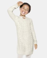 Girls Cable Knit Cut Out Sweater Dress - bunnys tail | The Children's Place