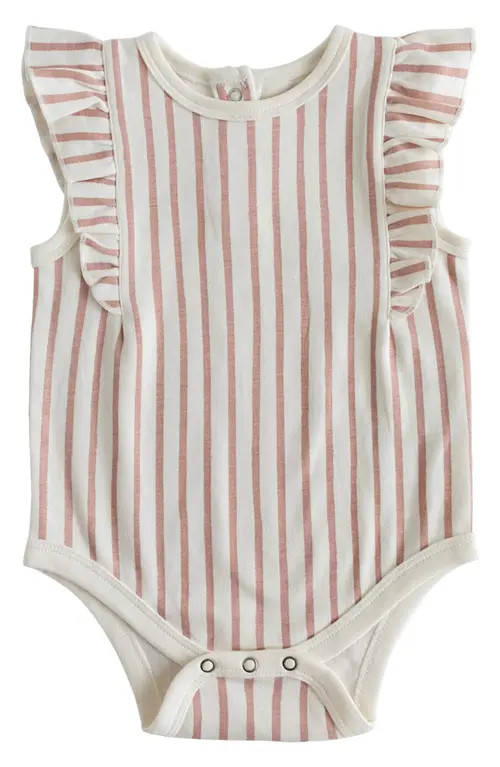 Pehr Ruffle Organic Cotton Bodysuit in Stripes Away Peony at Nordstrom, Size 3-6M | Nordstrom