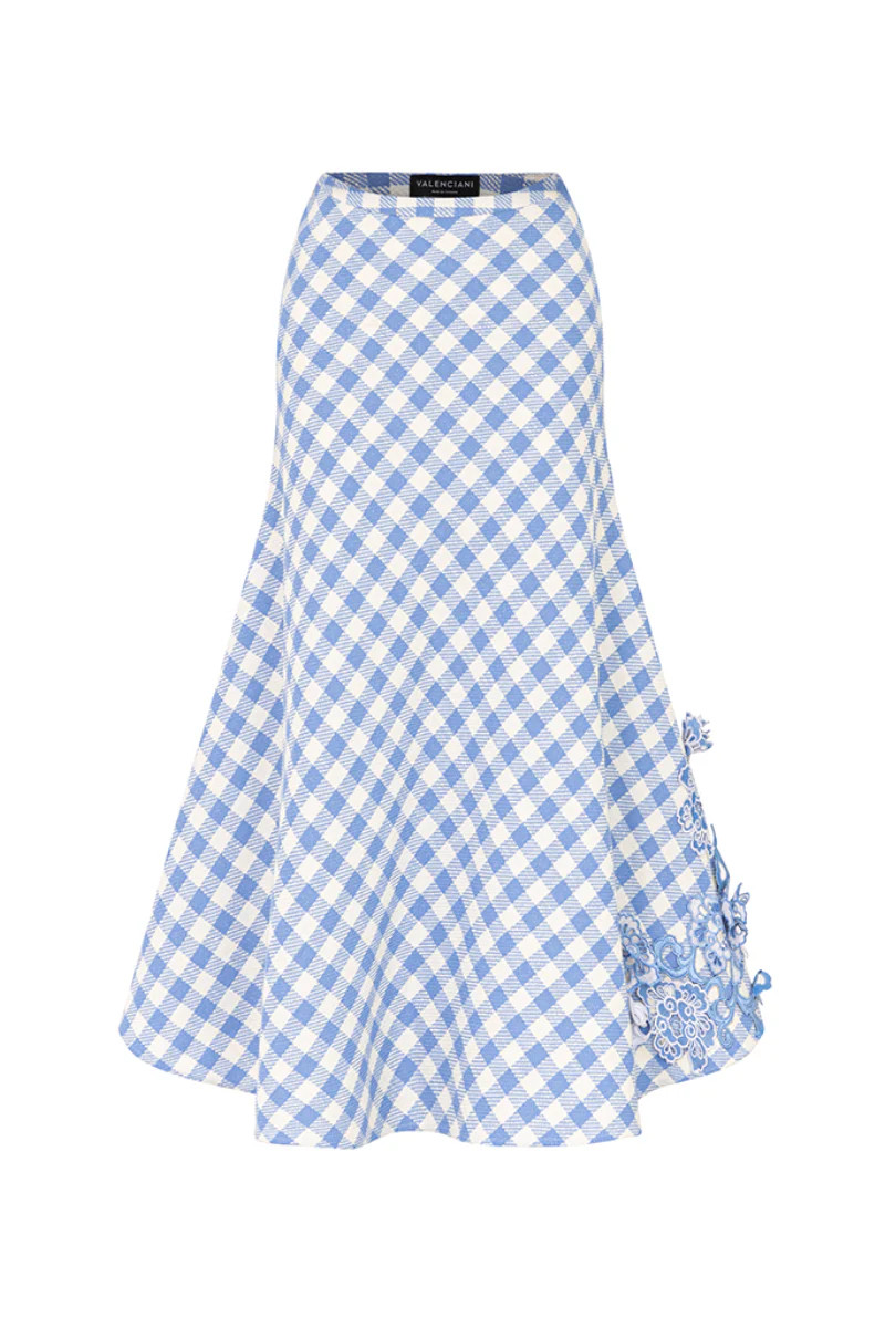 CHECK TWEED MIDI SKIRT IN BLUE | Valenciani | CULT MIA | CULT MIA UK LTD