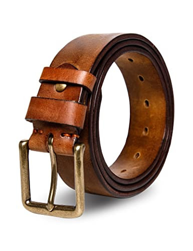 wolksprong Thicken Full Grain Leather Mens Belt Heavy Duty Work Belt High Hardness Buckle Packed In Gift Box (Brown, 38(Fit Pants Size 36)) | Amazon (US)