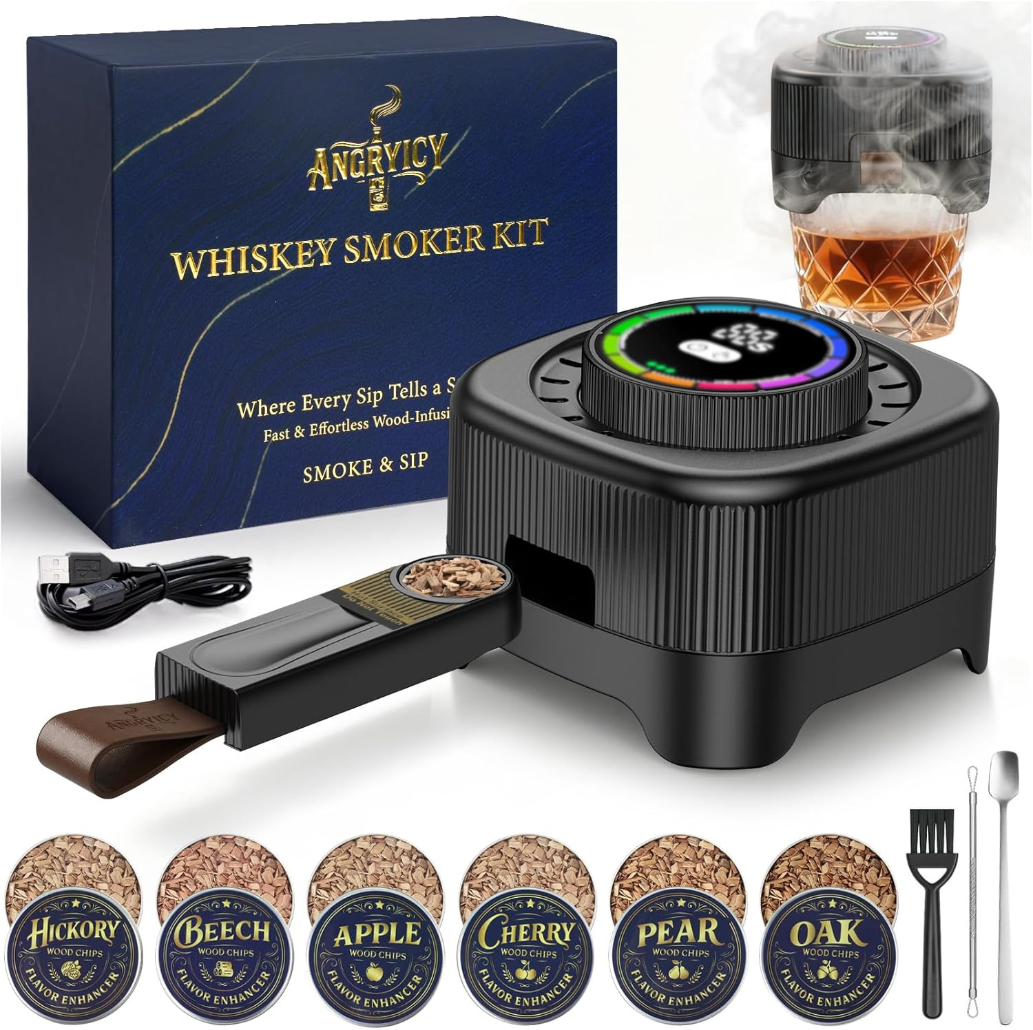 Electric Whiskey Smoker Kit Gift - 0-60s Adjustable Timer, No Butane Needed | Amazon (US)
