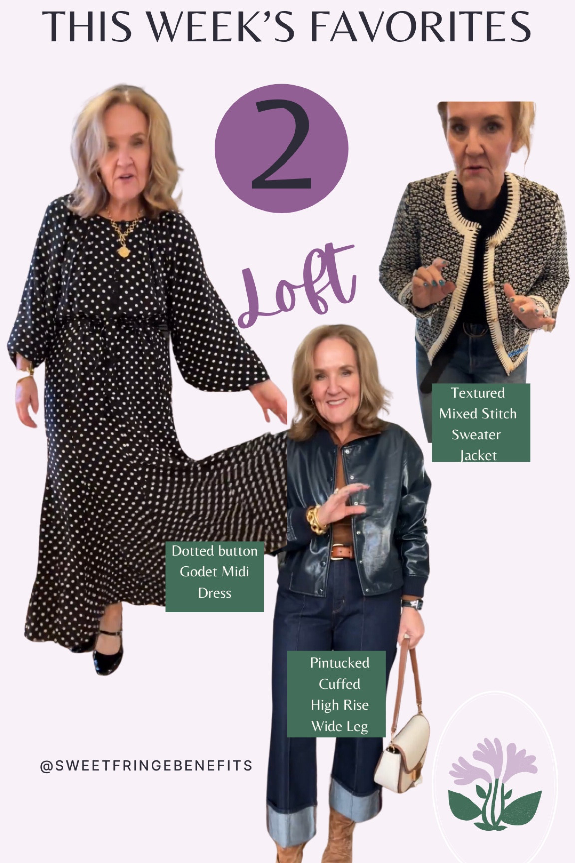 Loft is always a favorite! Here are three items that were especially popular this week.

Loft dress midi dress dotted dress sweater jacket  textured sweater pintucked jeans cuffed jeans, wide leg jeans

#LTKMidsize #LTKOver40 #LTKSeasonal