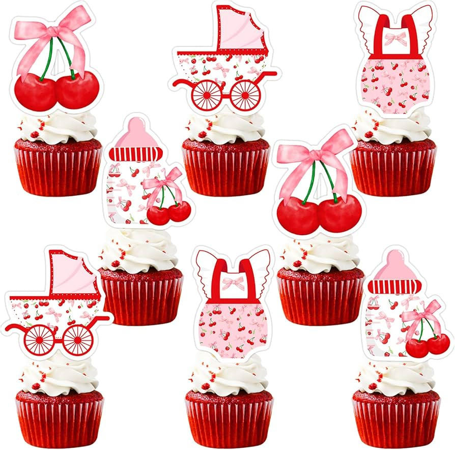 Cherry Gender Reveal Cupcake Topper Cherry on Top Baby Shower Cupcake Topper Fruit Girl Gender Re... | Amazon (US)