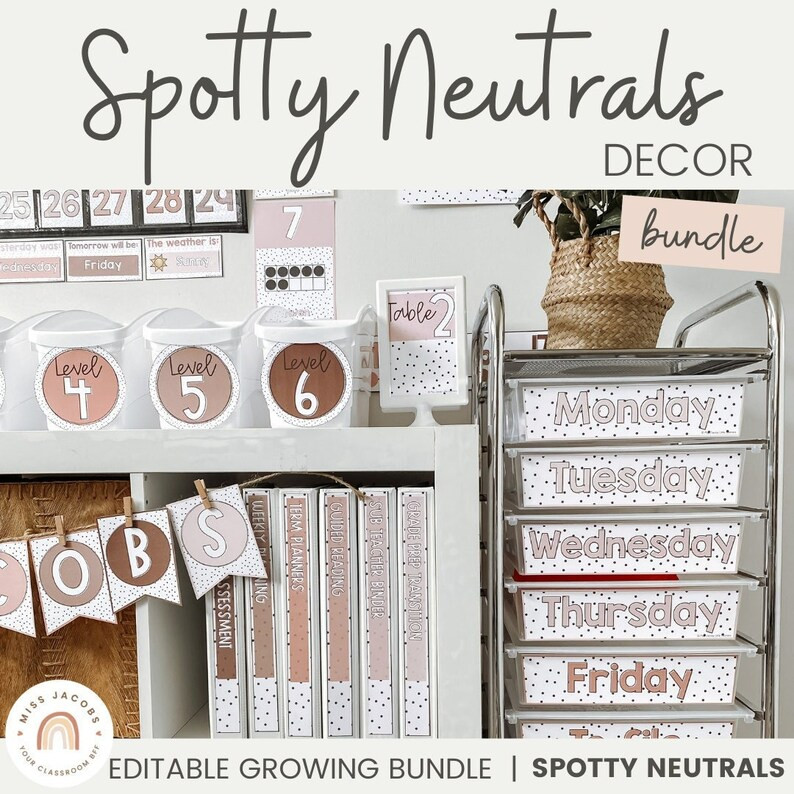 SPOTTY NEUTRALS Classroom Decor Bundle | B+W Neutrals | Ombré and Diversity Decor | Editable | Etsy (US)