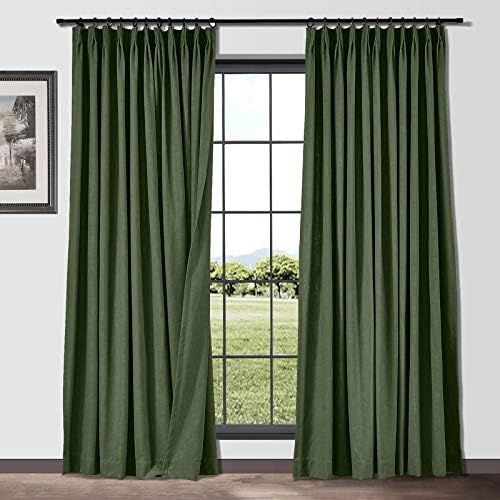 TWOPAGES Hunter Green Cotton Linen Blended Pinch Pleated Curtains for Living Room, Light Filterin... | Amazon (US)
