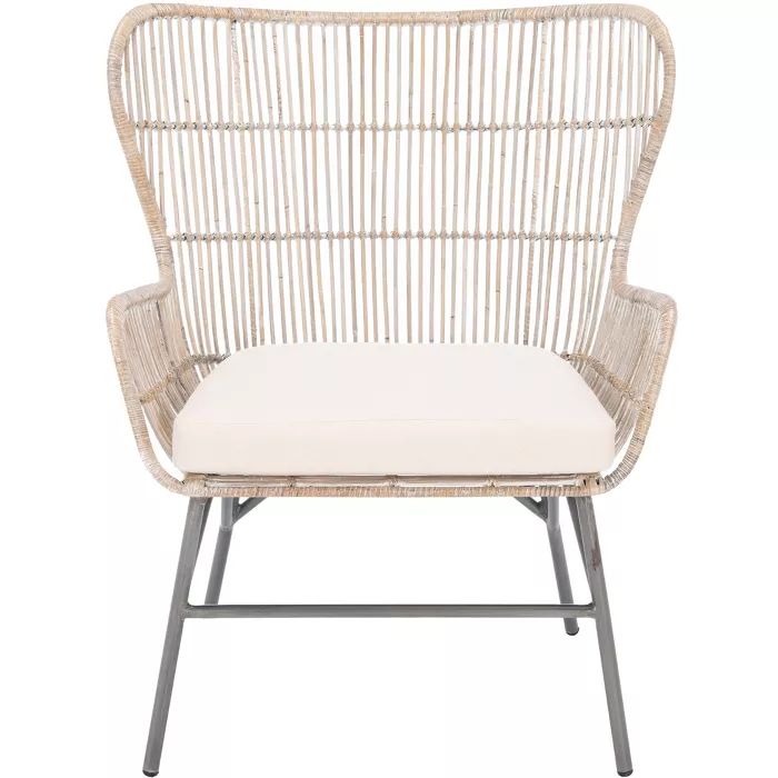 Lenu Rattan Accent Chair W/ Cushion - Grey White Wash/White/ Black  - Safavieh | Target