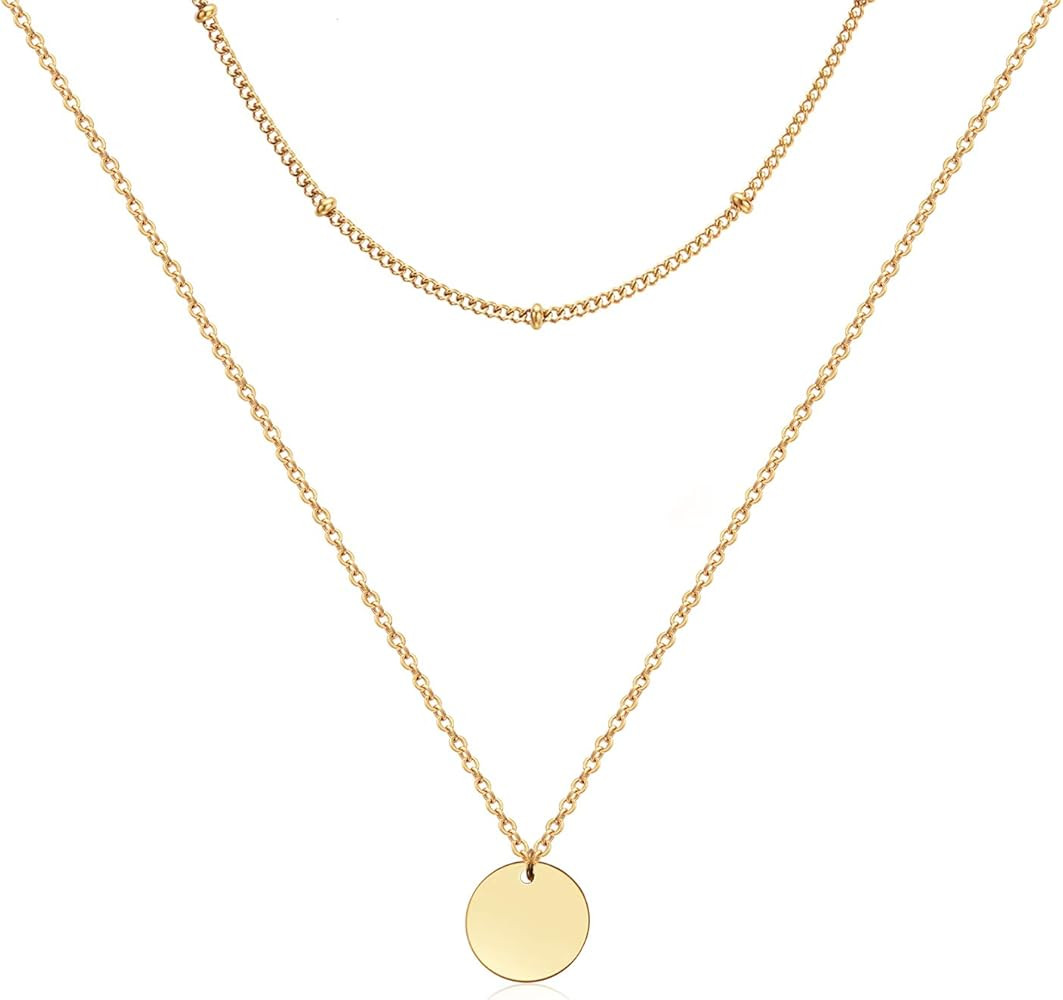 Ldurian Dainty Circle Karma Choker Necklace 14K Real Gold Plated Delicate Circle Necklace for Wom... | Amazon (US)