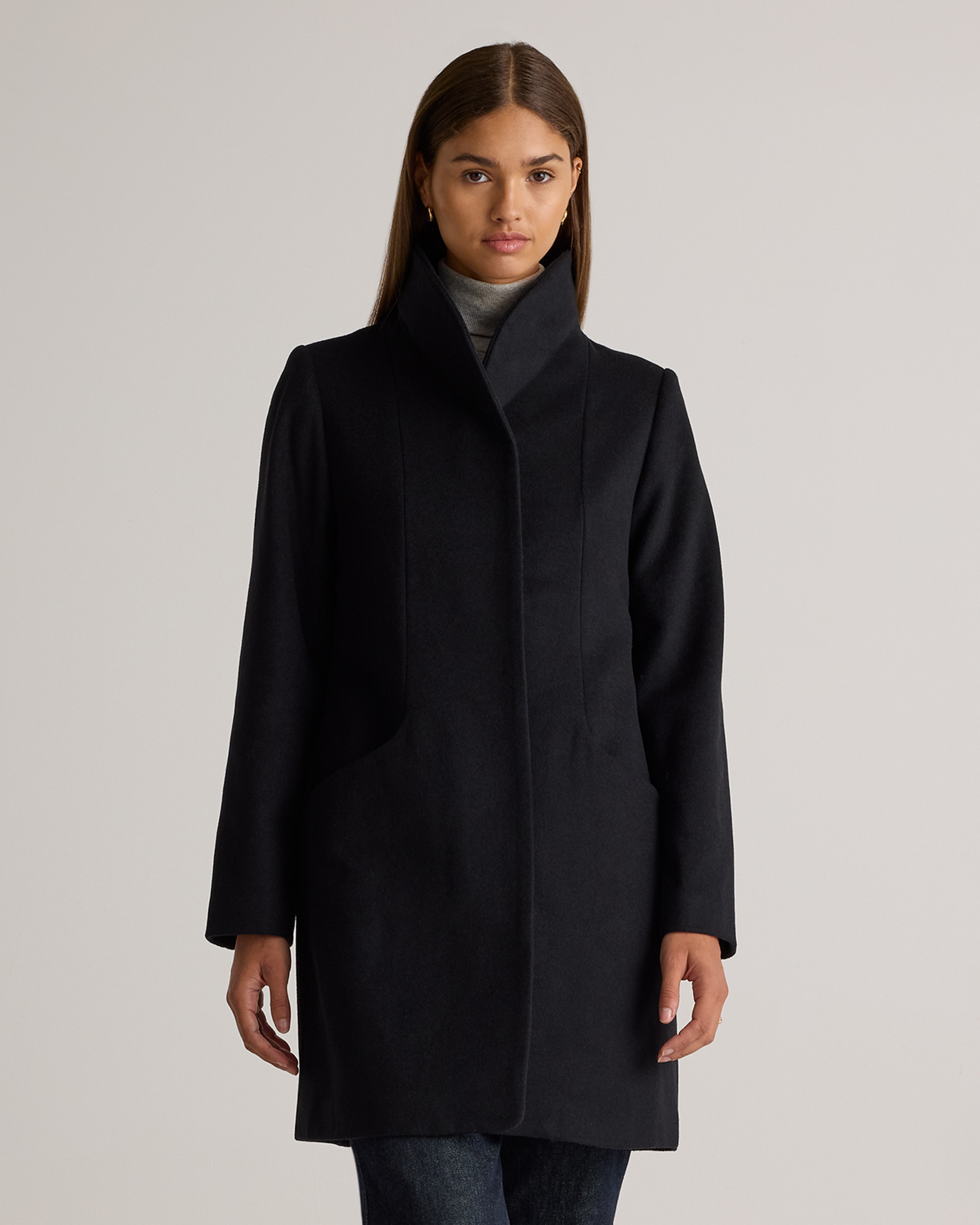Quince | Women's Italian Wool Cocoon Coat in Black, Size Medium, Wool/Nylon | Quince