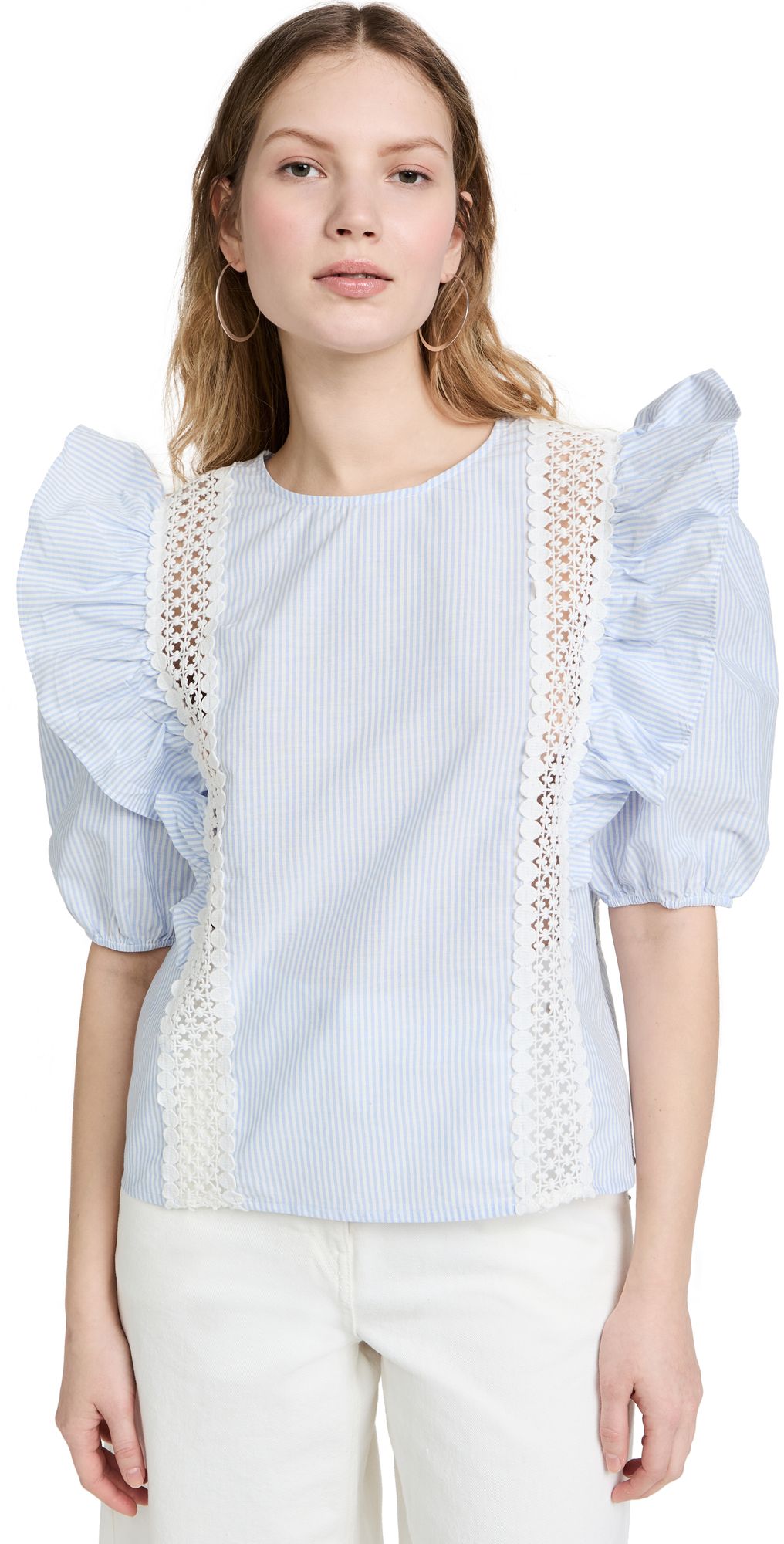 Lace Inserted Puff Sleeves Top | Shopbop