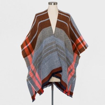 Women's Woven Plaid Poncho Sweater - Universal Thread™ Rust | Target