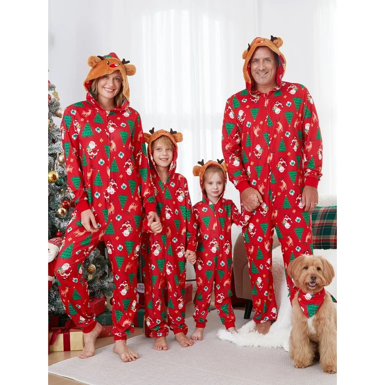 PatPat Christmas Family Matching Pajamas Sets Reindeer Hooded Onesie PJs Sets Holiday Gift for Ki... | Walmart (US)