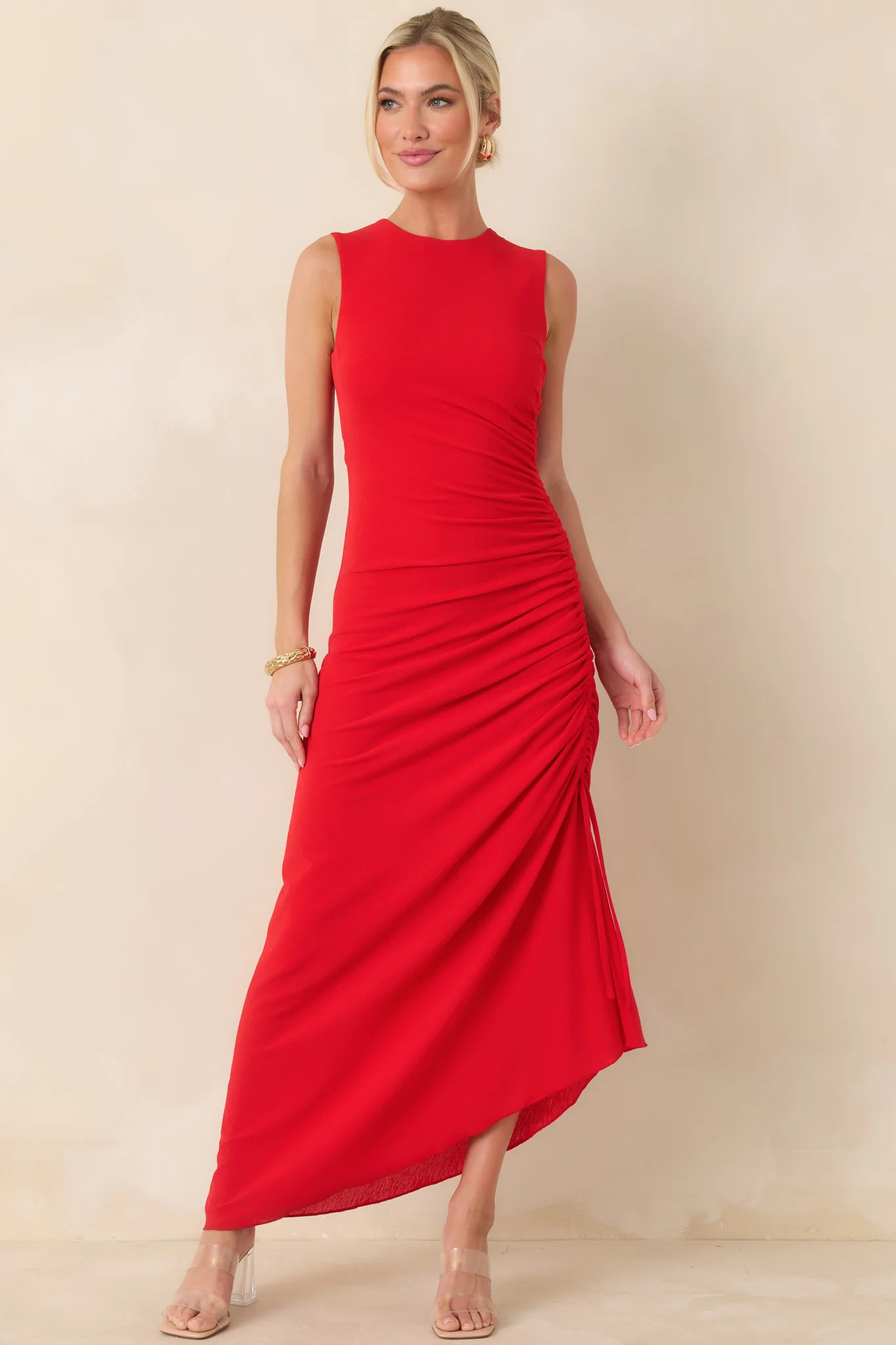 MINKPINK Rosa Red Drawstring Midi Dress | Red Dress