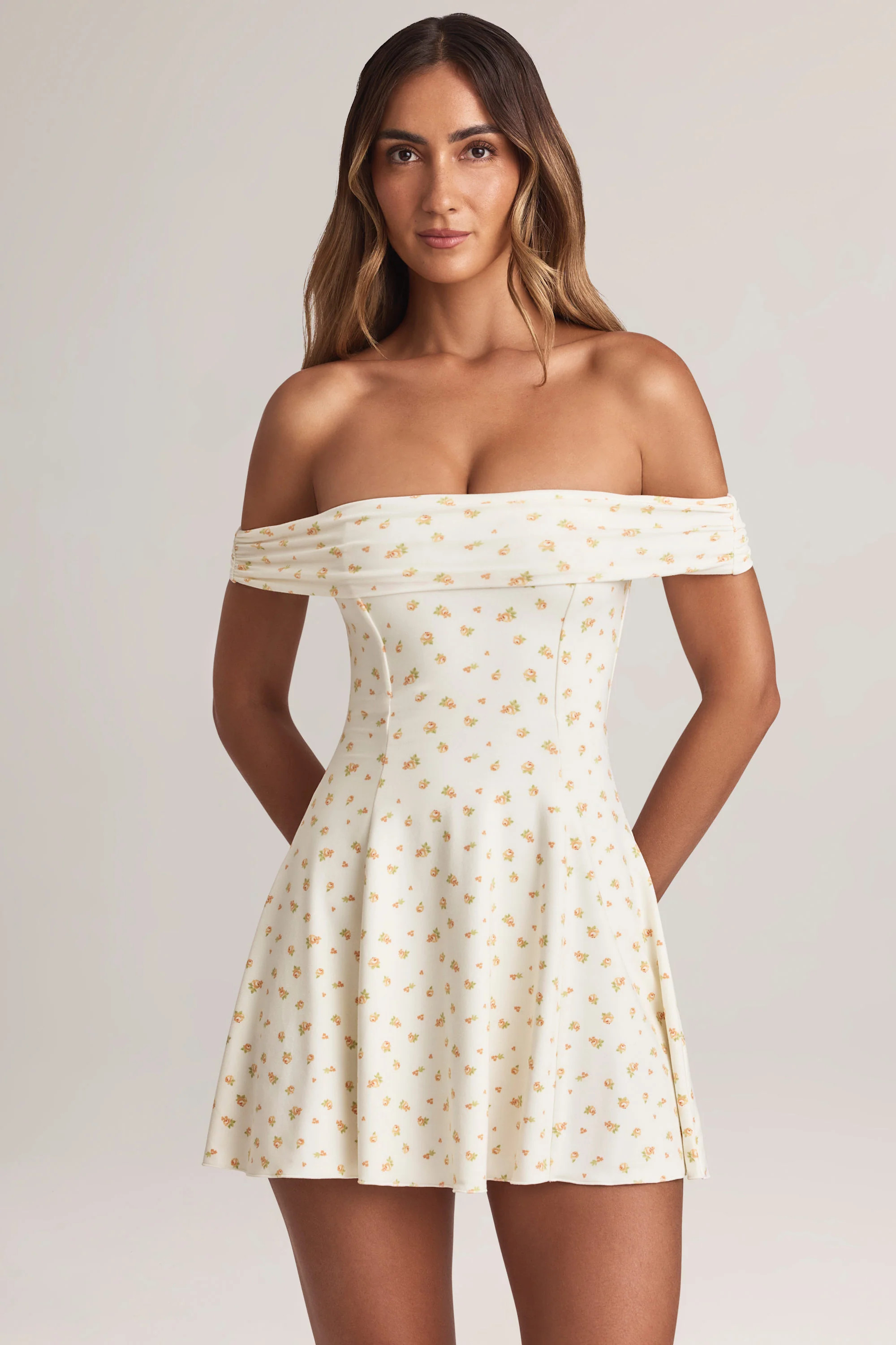 Modal Off-Shoulder A-Line Mini Dress in Floral Print | Oh Polly
