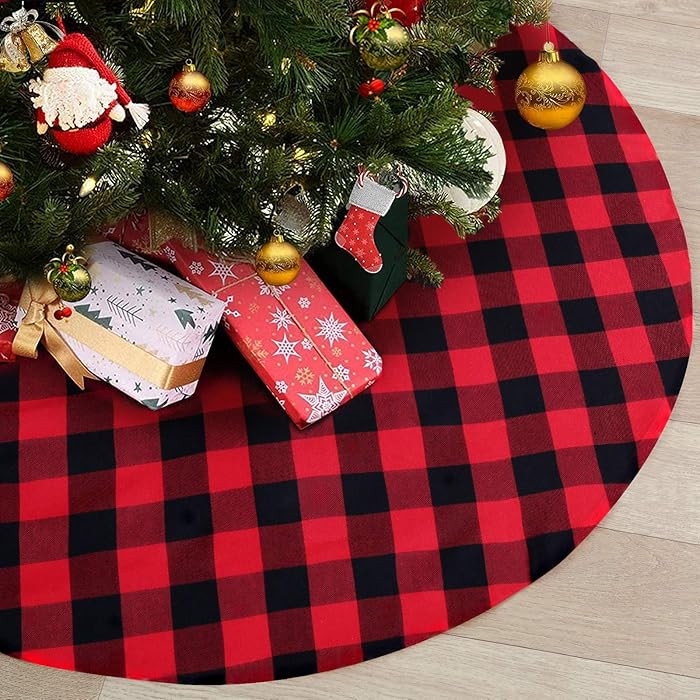 Tree Skirt 36 Inch Black Red Buffalo Plaid Christmas Decor Christmas Tree Skirts Buffalo Check Tr... | Amazon (US)
