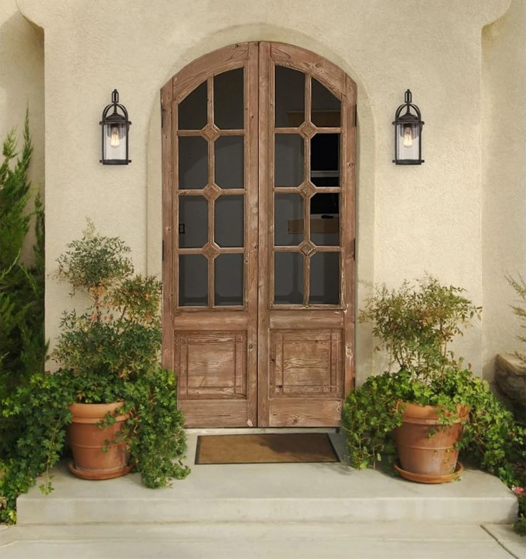 Top Glass Lite Arched Double Door: Rustic Antique Style, 48x80 Inches Interior/Exterior | Etsy (US)