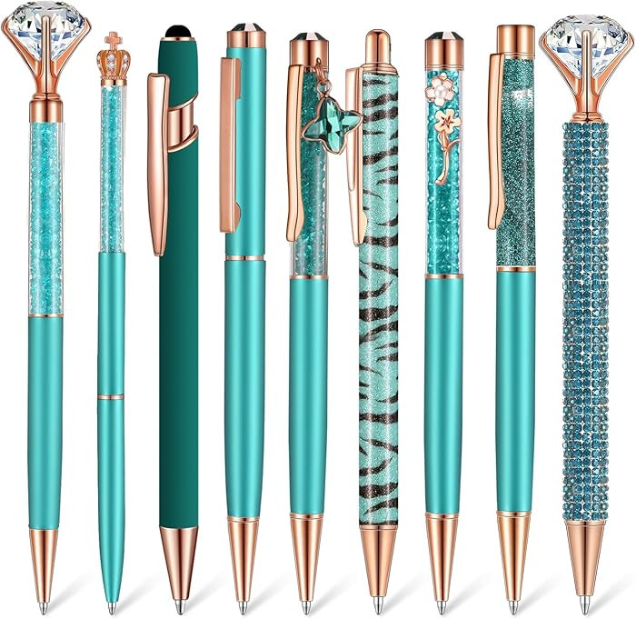 Janmini 9 Pcs Ballpoint Pens Set Metal Crystal Diamond Glitter Pens for Journaling Black Ink Pret... | Amazon (US)