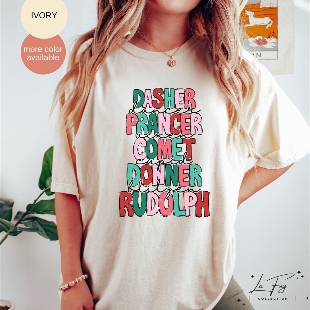 Christmas Reindeer Shirt Christmas Shirts Dasher Prancer - Etsy | Etsy (US)