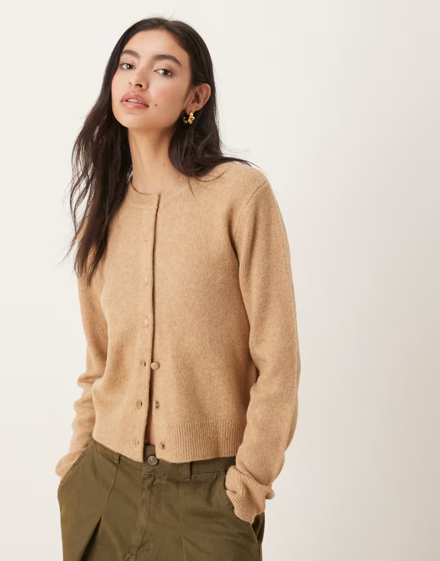 Mango compact knit cardigan in brown | ASOS (Global)