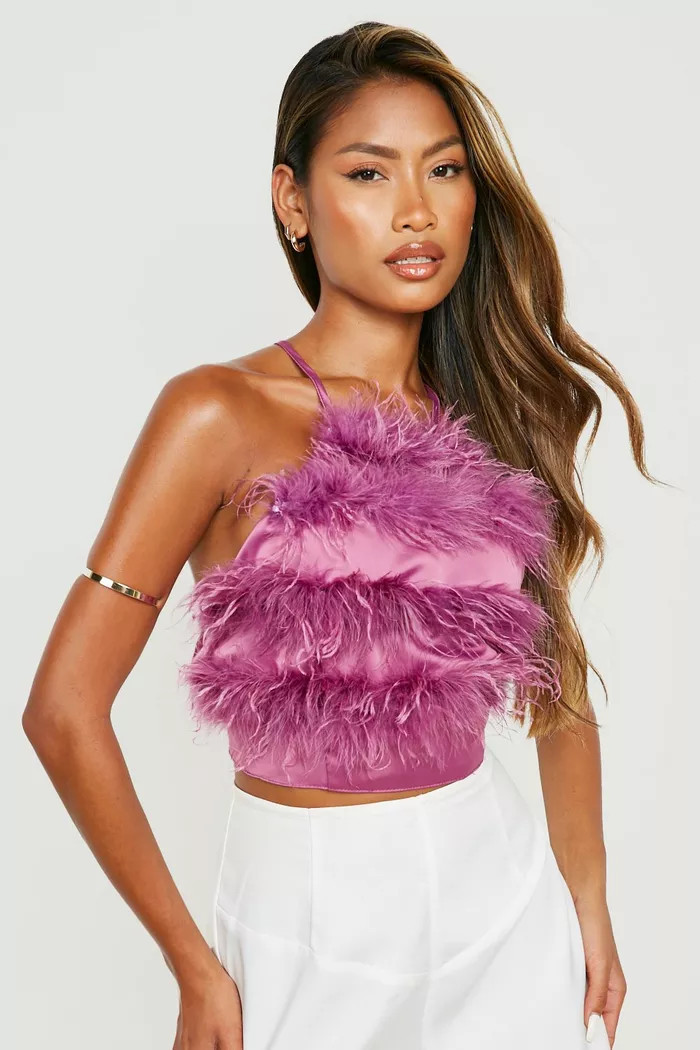 Feather Detail Cross Back Top | Boohoo.com (US & CA)
