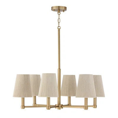 28" W 6-Light Chandelier in Matte Brass with Tapered Bleached Natural Rope Shades | Wayfair North America