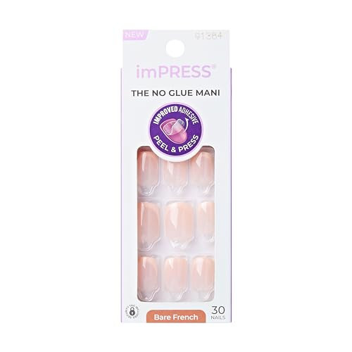Kiss Impress No Glue Mani Press On Nails, French, 'Heroic', Light Neutral + White Tip French, Short Size, Squoval Shape, Includes 30 Nails, Prep Pad, Instructions Sheet, 1 Manicure Stick, 1 Mini File | Amazon (US)