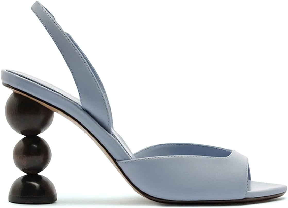 Slingback Sandals for Women Pointed Toe Stacked Sphere Wooden Heel with Sculptural Design Dress Shoes for Wedding Party Vacation | Amazon (US)