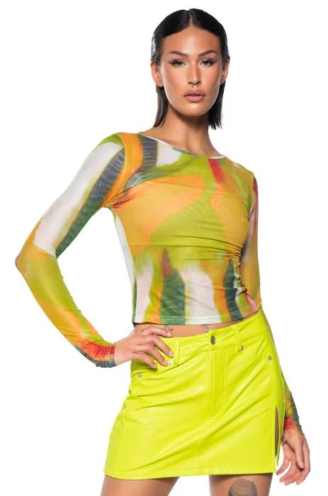 BEST INSTINCTS LONG SLEEVE MESH TOP IN MULTI | AKIRA