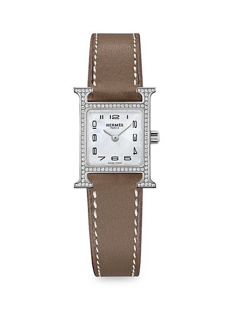 Heure H Stainless Steel, Diamond & Leather Strap Watch | Saks Fifth Avenue