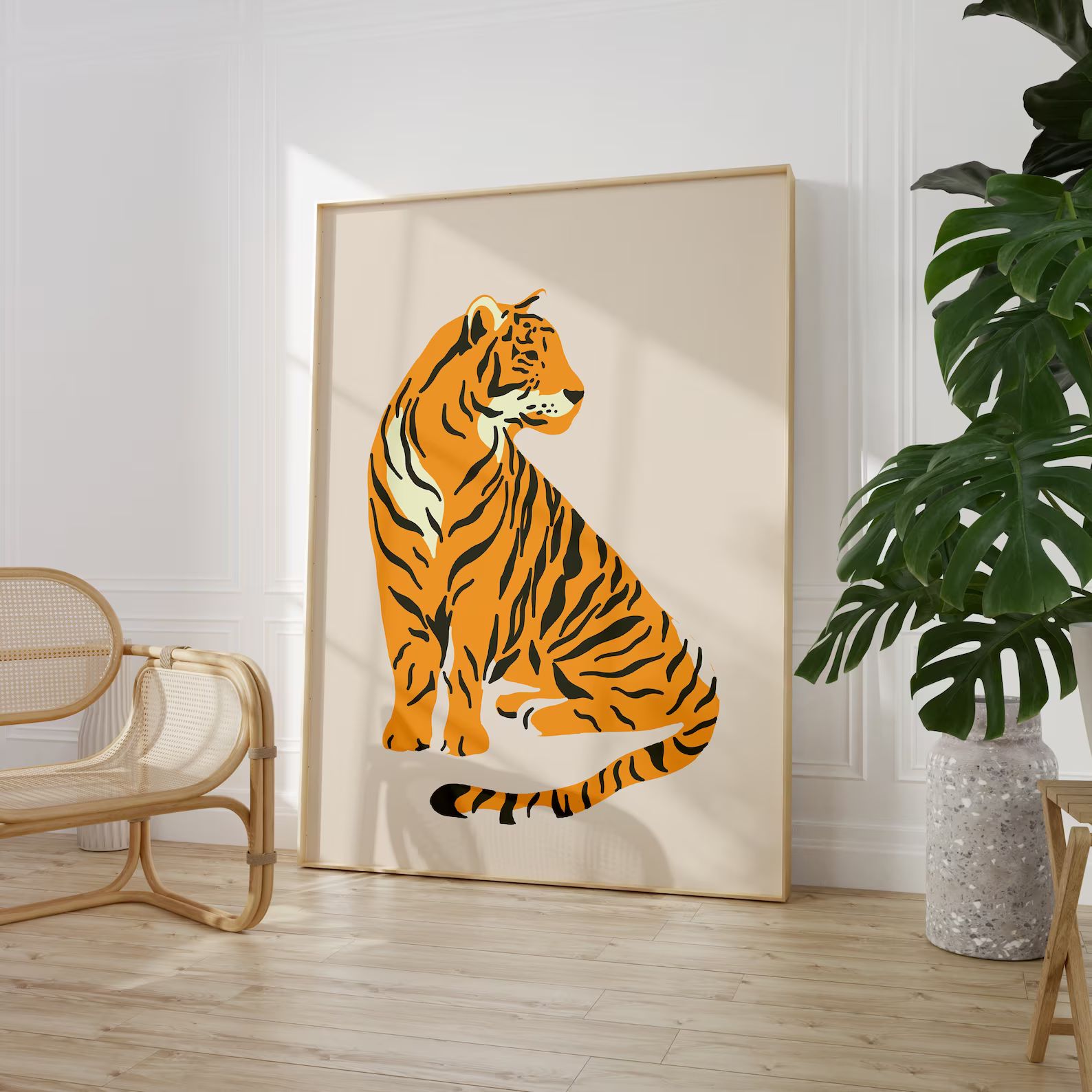 Tiger Print, Beige Leopard Art Print, Boho Home Decor, Beige Wall Art, Jungle Poster, Minimal Che... | Etsy (US)