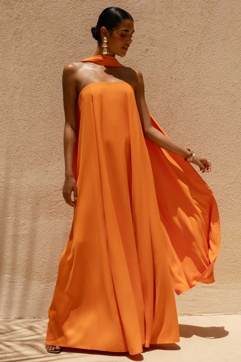 Cerise  Orange High-Neck Maxi Dress With Open-Back | Club L London