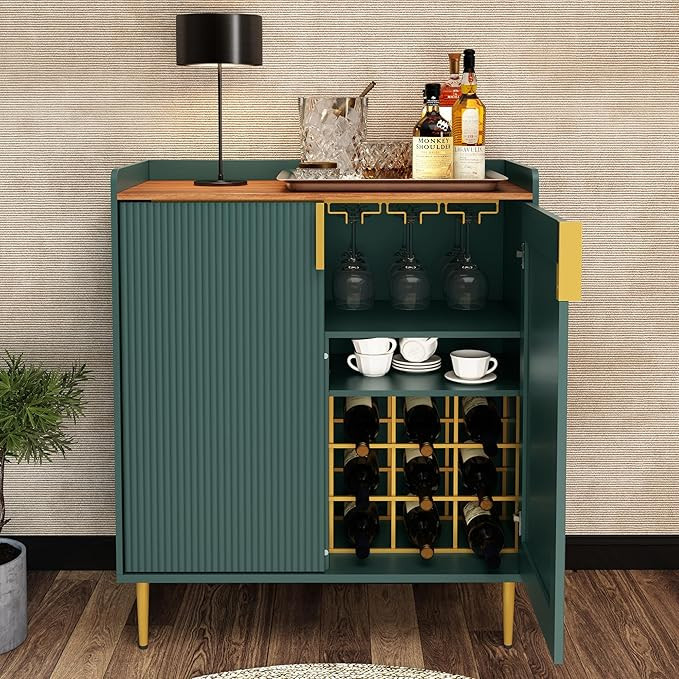 ARTPOWER Coffee Bar Cabinet with Wine Racks, Green Liquor Cabinet with Fluted Texture, Modern Sid... | Amazon (US)