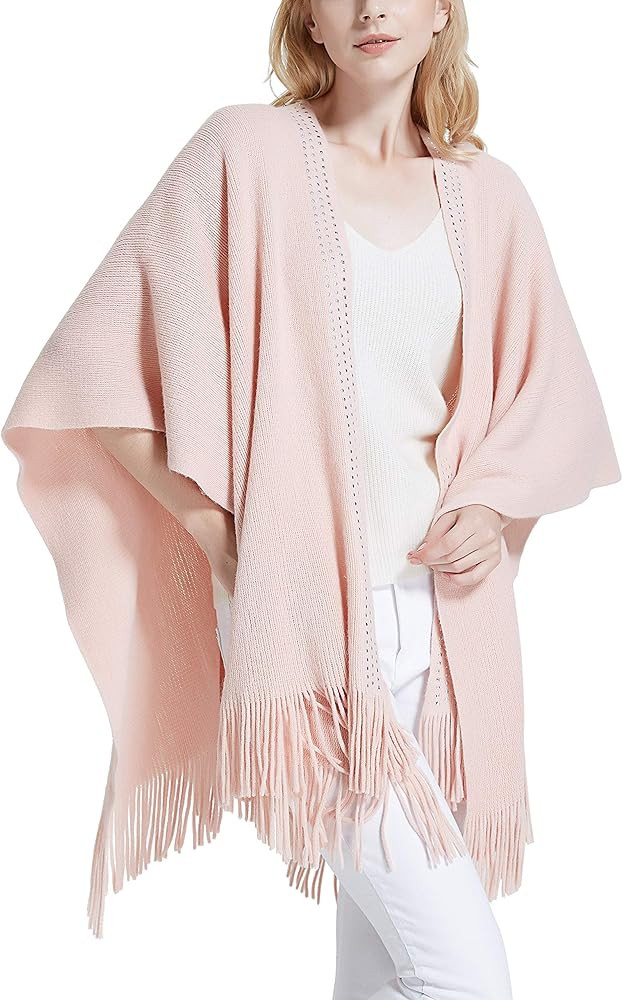 Moss Rose Women's Shawl Wrap Poncho Ruana Cape Open Front Cardigan with Belt for Fall Winter | Amazon (US)