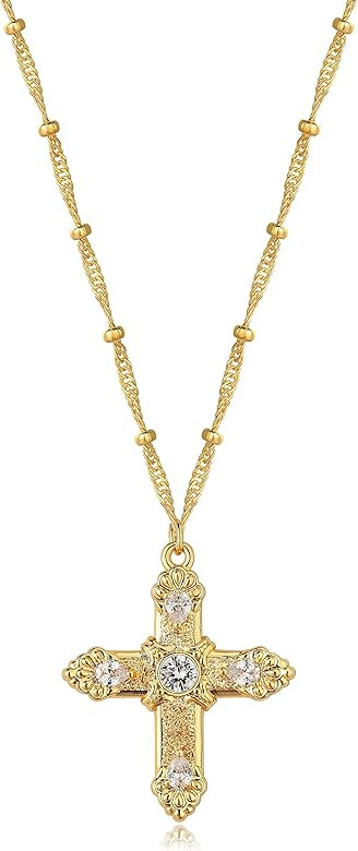 BENEIGE Gold Cross Necklace 18K Gold Plated Dainty Simple Cubic Zircon Chain Celtic Cross Pendant... | Amazon (US)