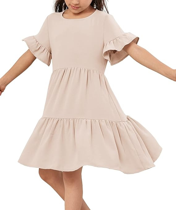 Geckatte Girls Dresses Summer Casual Floral Print Ruffle Short Sleeve Tiered Pleated Kids A-Line ... | Amazon (US)