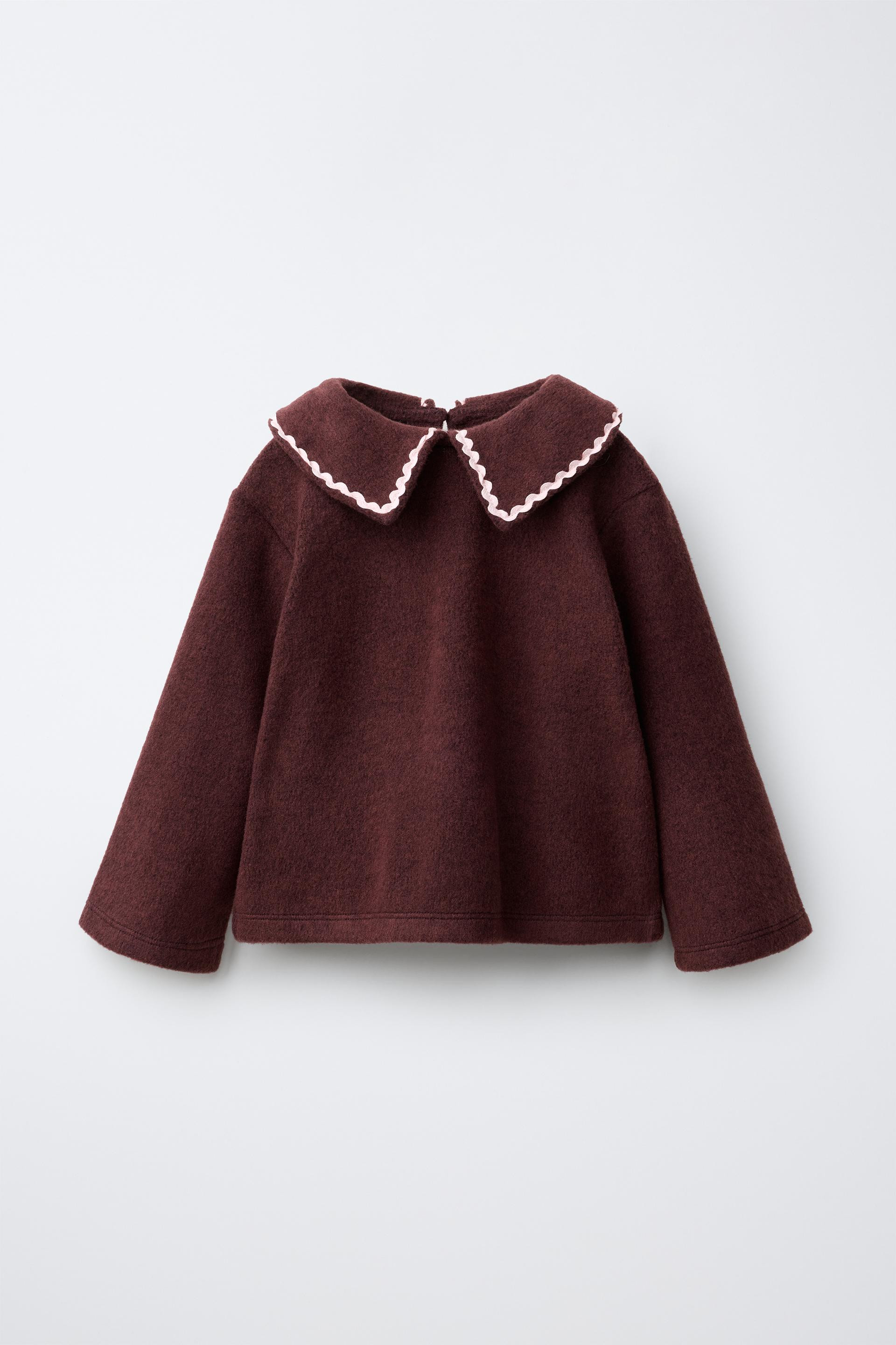 Zara - Knit Jumper With Ric-Rac Collar - Dark Burgundy - 1½ Years (33,9 Inches) - Kids | Zara US