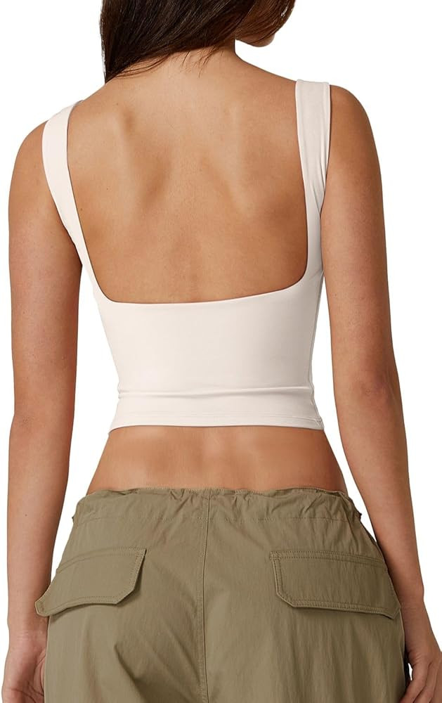 QINSEN Women's Sexy Open Back Sleeveless Crop Tank High Neck Slim Fit Cropped Tee Shirt Y2k Tops | Amazon (US)