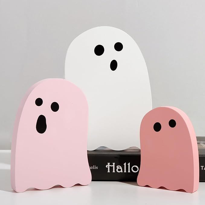 Halloween Table Decorations Indoor: 3ct Halloween Cute Ghost Decorations, Pink White Ghosts Wood ... | Amazon (US)