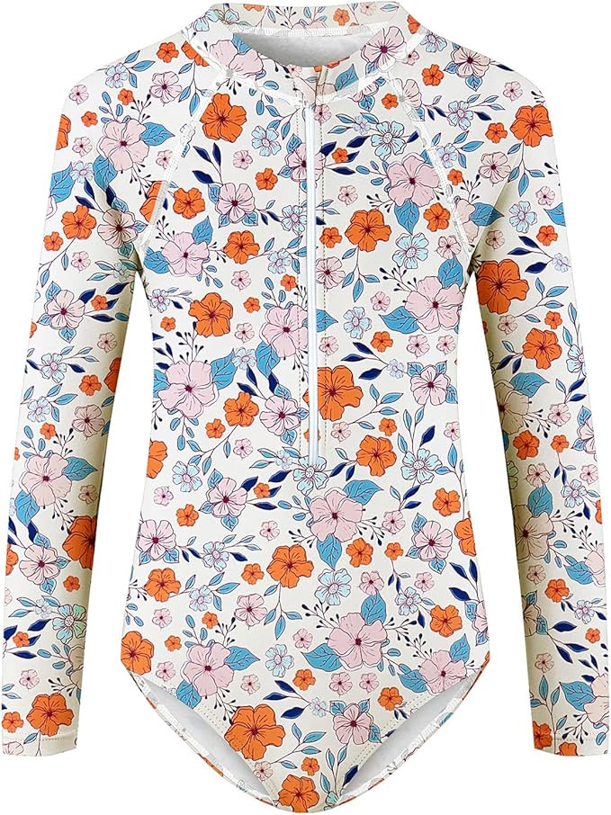 Zando UPF50+ Girls Long Sleeve One Piece Swimsuit with Zipper - Rash Guard for Teens Toddler Kids... | Amazon (US)