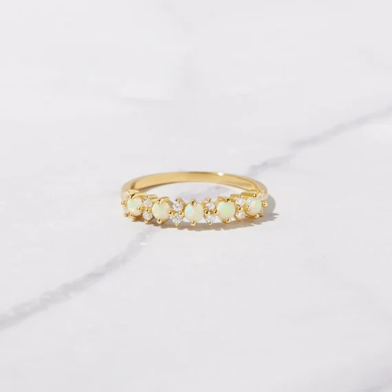 Dainty Opal Ring Opal Stacking Ring White Opal and CZ Ring - Etsy | Etsy (US)