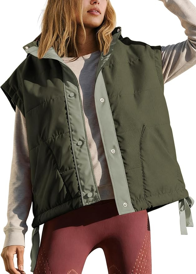 Qiaomai Womens Color Block Puffer Vest Winter Sleeveless Button Down Padded Gilet Jacket Outerwea... | Amazon (US)