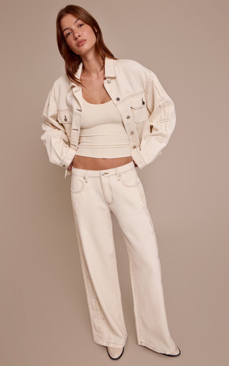 Ecru Pleat Detail Denim Jeans | PrettyLittleThing UK