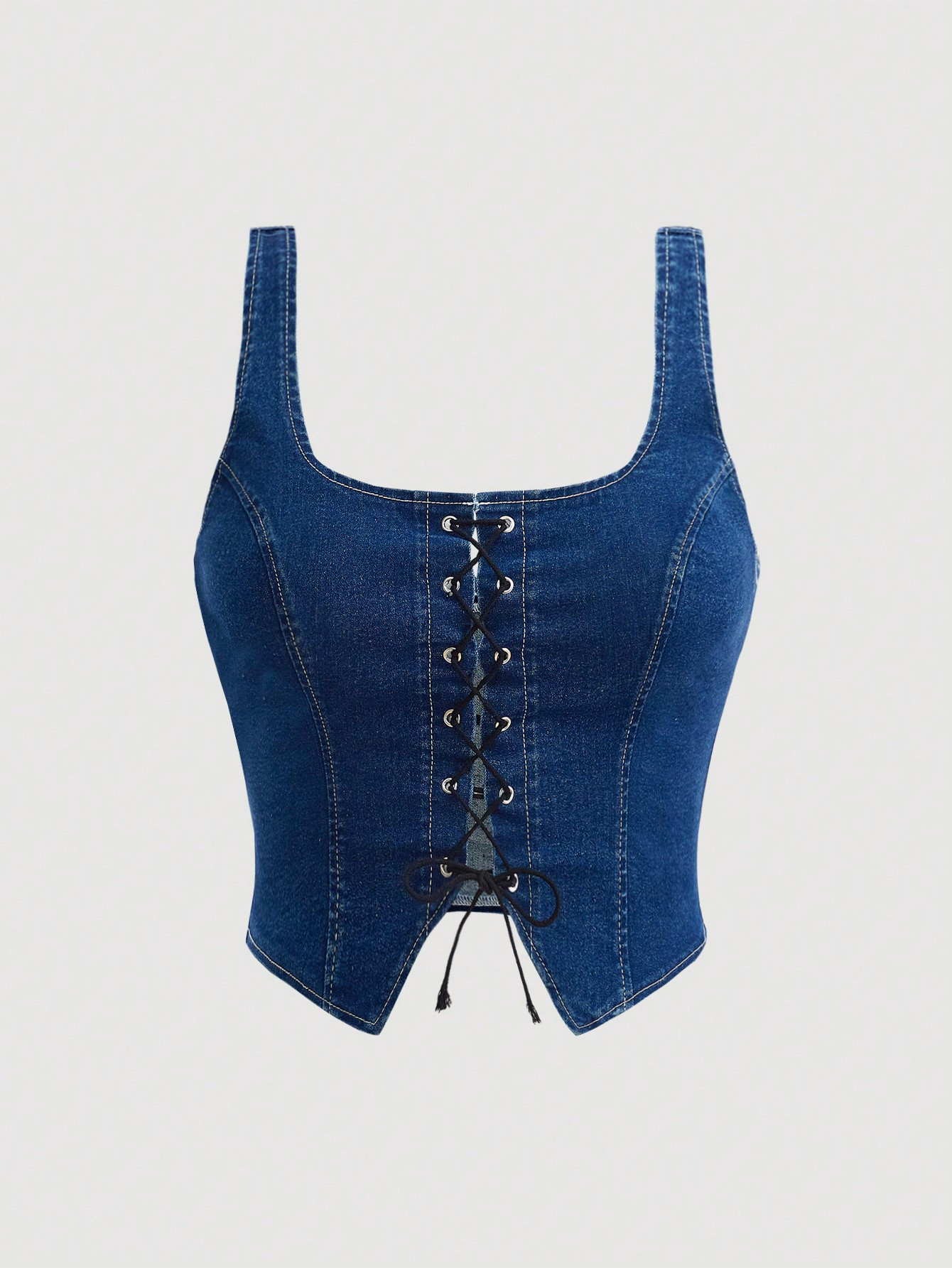 SHEIN MOD Women's Plus Size Denim Shirt With Tie Corset Top | SHEIN USA | SHEIN