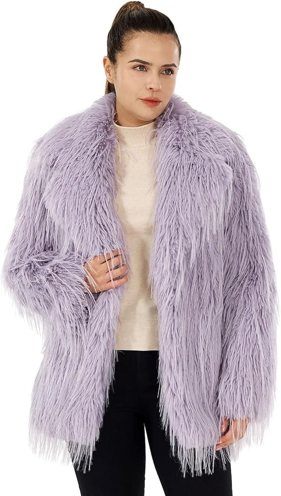 Women's Fluffy Faux Fur Coat Warm Lapel Shaggy Cardigan Outwear Open Front Fall Winter Jacket wit... | Amazon (US)