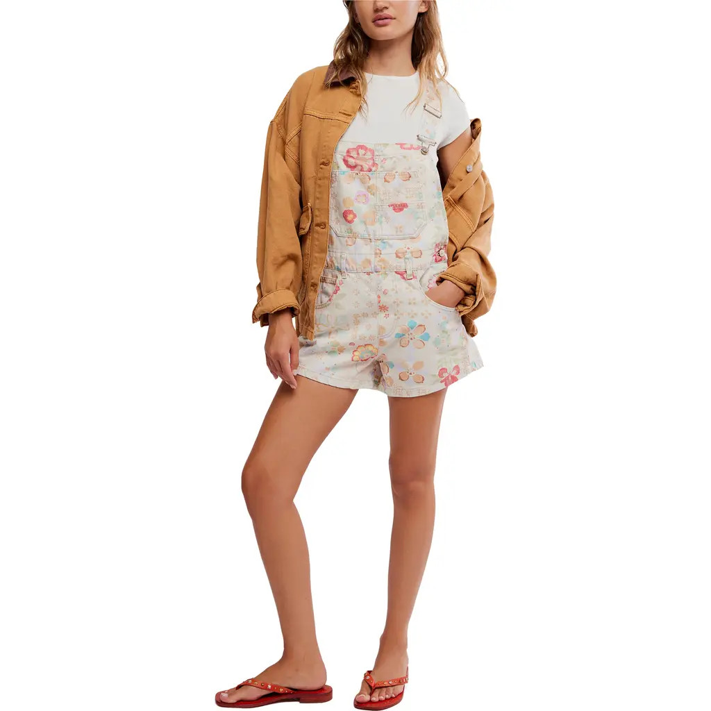 Free People Ziggy Floral Short Overalls in Sun Drenched Combo at Nordstrom, Size X-Small | Nordstrom