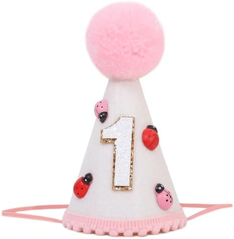 Ladybug 1st Birthday Hat - Pink Ladybug 1st Birthday Decoration, Spring Summer Garden Birthday De... | Amazon (US)