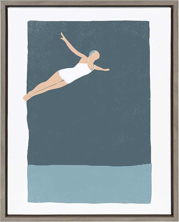 Kate and Laurel Sylvie The Leap Framed Canvas Wall Art by Rocket Jack, 18x24 Gray, Chic Coastal A... | Amazon (US)