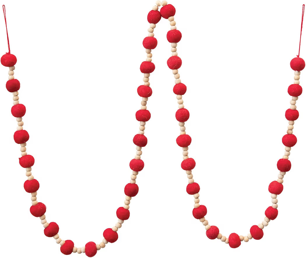 Creative Co-Op Wool Felt Ball Garland with Wood Beads, Red | Amazon (US)