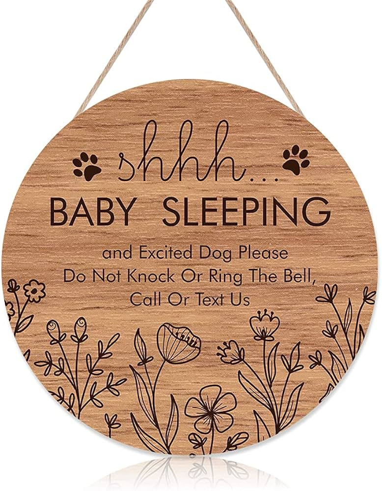 Funny Baby Sleeping Hanging Sign Plaque, Do Not Knock Or Ring The Bell, Round Wooden Door Hanger ... | Amazon (US)