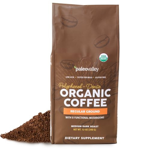 Paleovalley Organic Ground Coffee, 12oz - Regular, Low Acid, Single-Origin, Polyphenol-Rich, Infused with Mushrooms & Coffee Fruit Extract | Amazon (US)