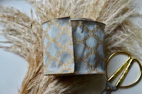 10 Yards Smokey Pewter and Gold Wired Ribbon - Etsy | Etsy (US)